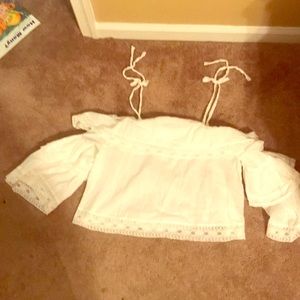 Tie strap bell sleeve cotton top